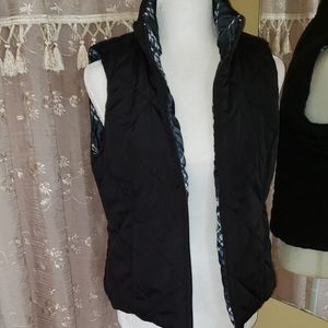 High Neck Zip Up Quilted Blue Black Reversible Vest